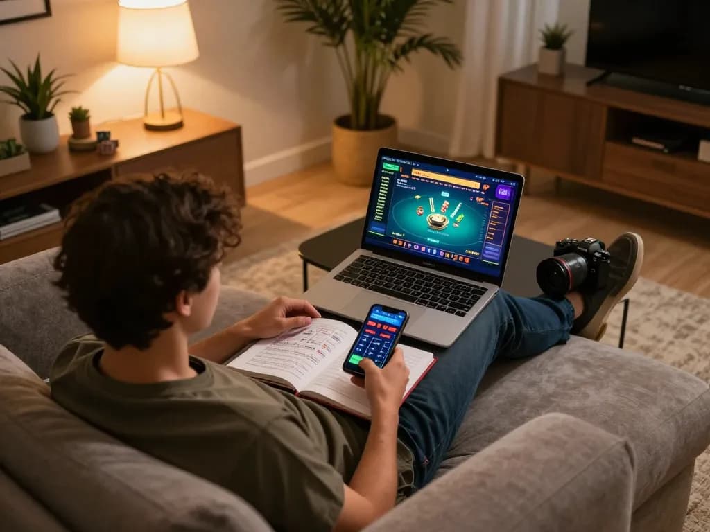 Engaging in online poker gameplay at home with kubet79 focused on strategy.