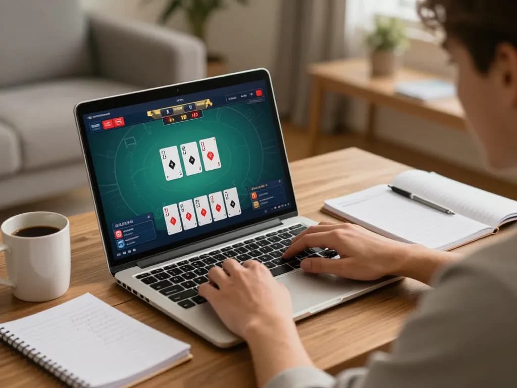 Pemain Bintangmpo berpartisipasi dalam permainan poker online, menunjukkan fokus dan strategi di lingkungan rumah