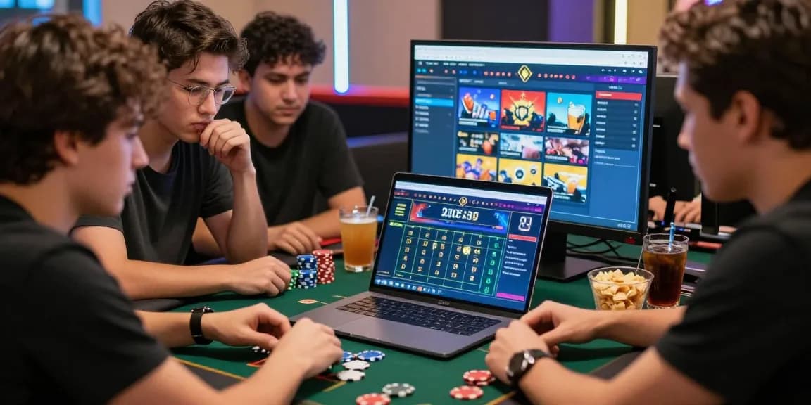 Players enjoying pajaktoto alternatif in an exciting gaming environment, surrounded by snacks, drinks, and vibrant visuals.