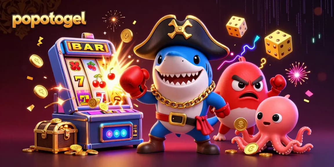Engage in thrilling gameplay with popotogel as the pirate shark and friends celebrate a jackpot win!