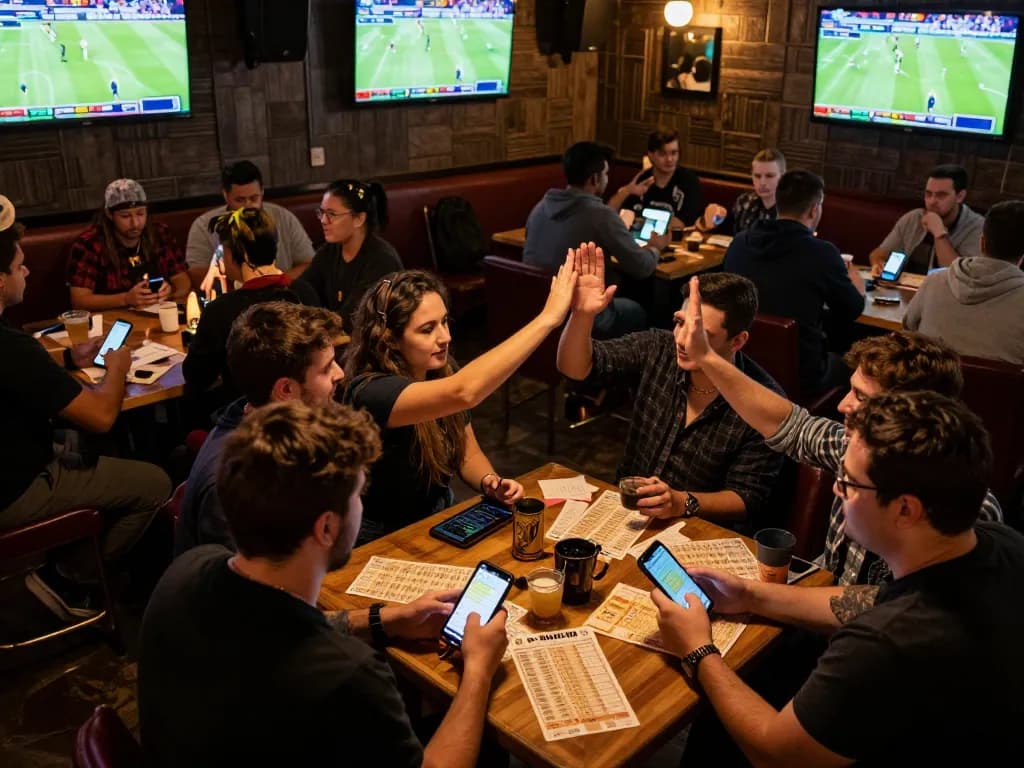 Engaged bettors strategizing on LGOSUPER at an exciting sports betting venue.