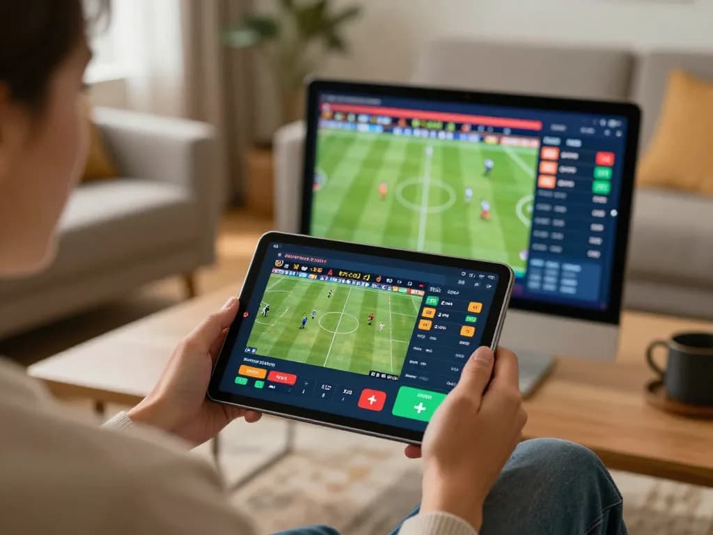 Kết quả bóng đá displayed on tablet during an online gaming session, showcasing live betting excitement.