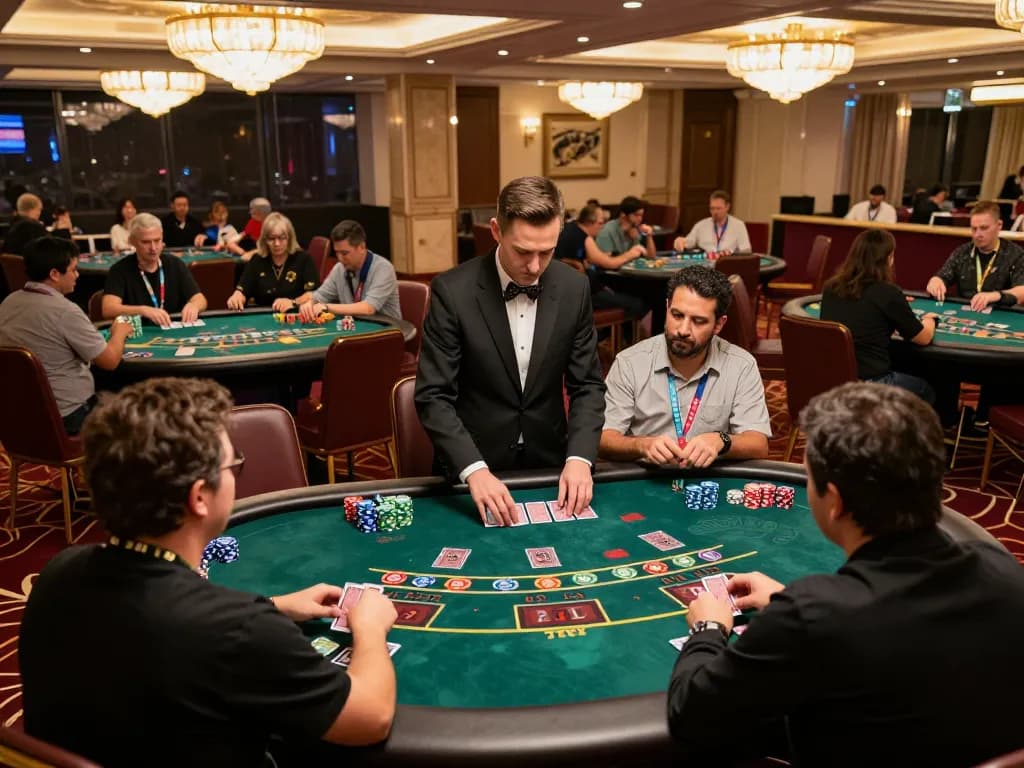 Players compete at tg88 baccarat tables in an elegant casino setting, showcasing high-stakes strategy.