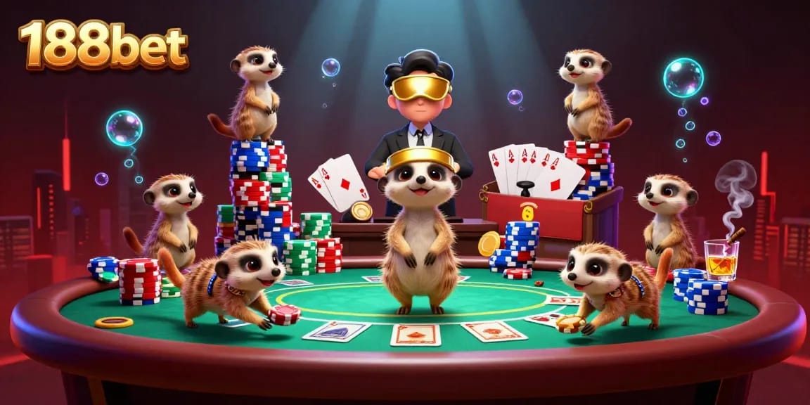 Experience winning strategies at 188bet with an exciting meerkat casino scene filled with poker action.