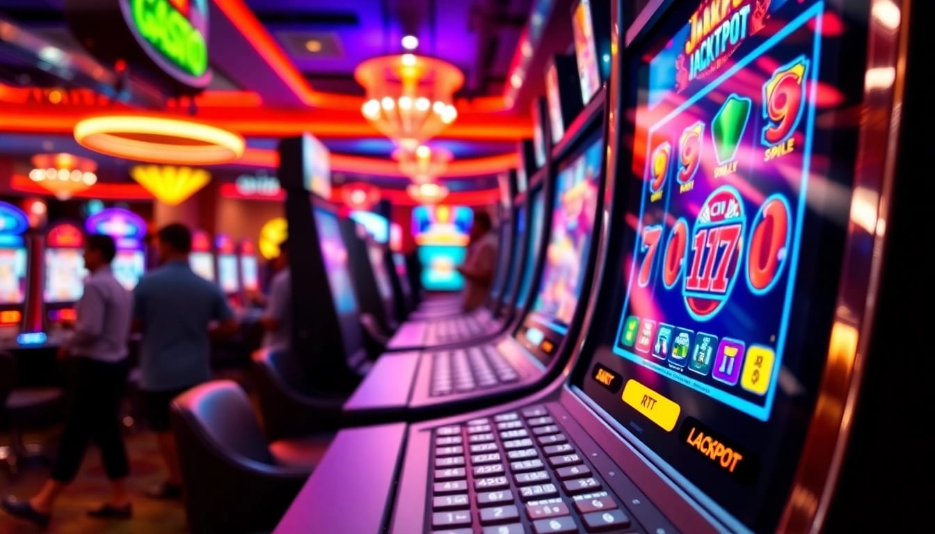 Play RTP slot machine with vibrant wins lighting up the casino.