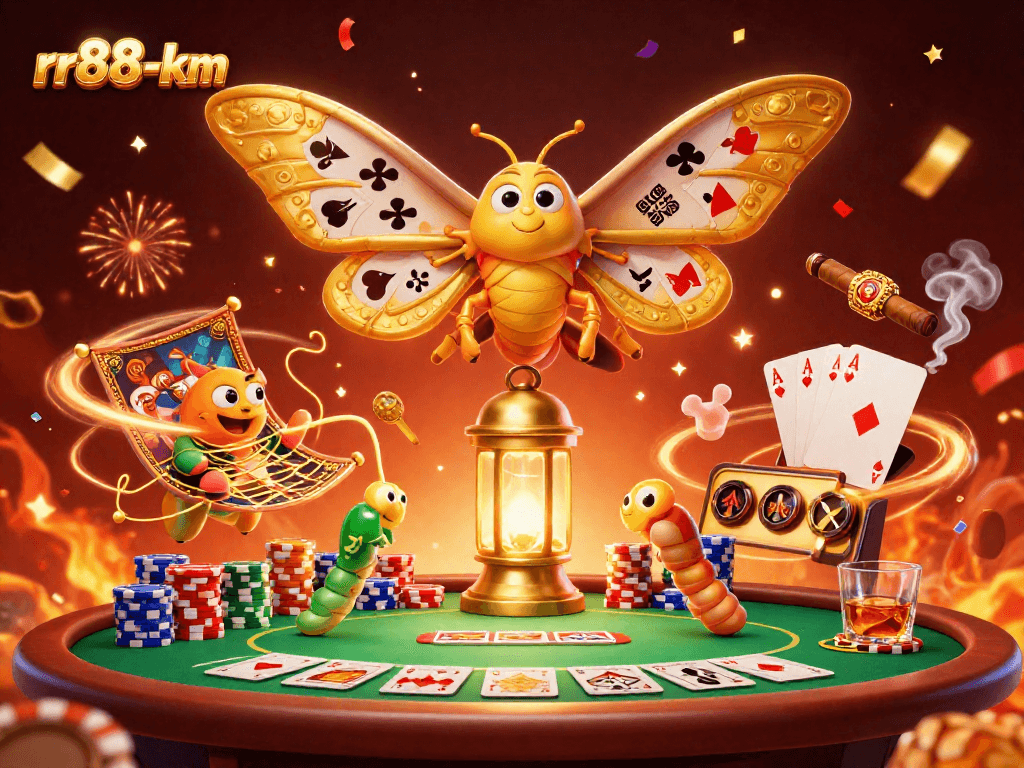 Experience exciting bonuses with rr88-km and impressive poker chip displays in a vibrant casino scene.