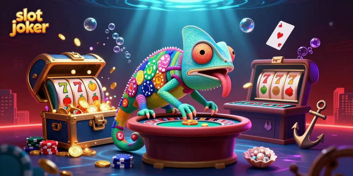 Slot joker menghadirkan chameleon besar dan permainan slot penuh warna asli yang meriah.