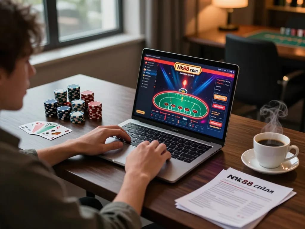 Engaging online gaming experience at Nk88 com, with vibrant casino interface and strategic notes.