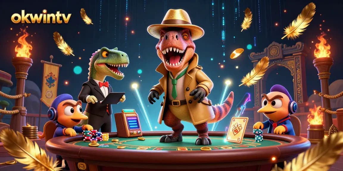 Okwintv captures the excitement of casino gaming with a playful velociraptor card counter.