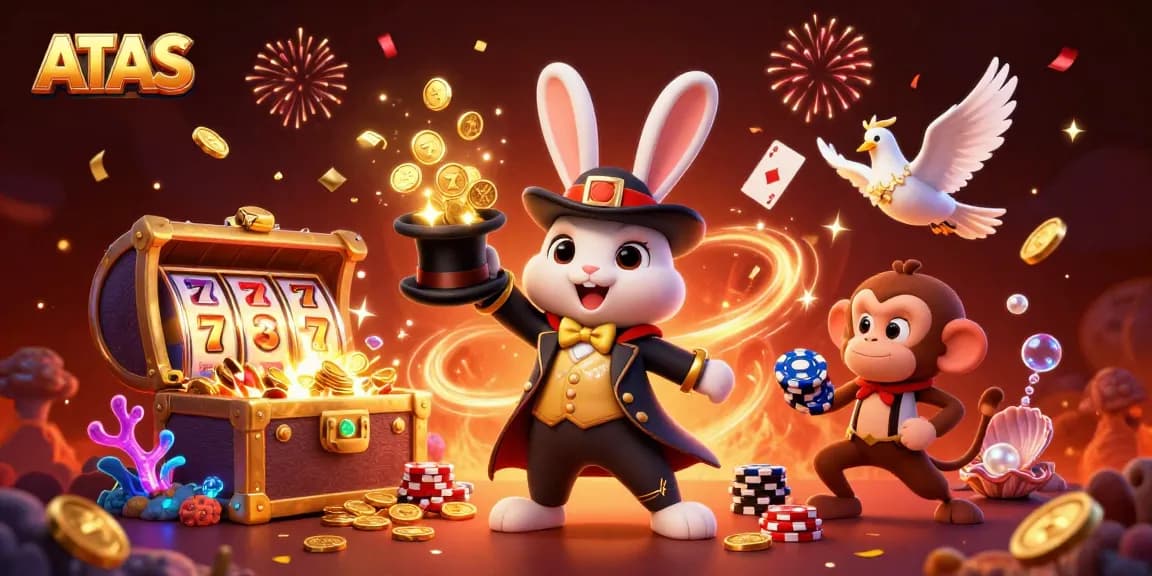 Engage in thrilling gameplay at ATAS Casino with magical characters and festive atmosphere.