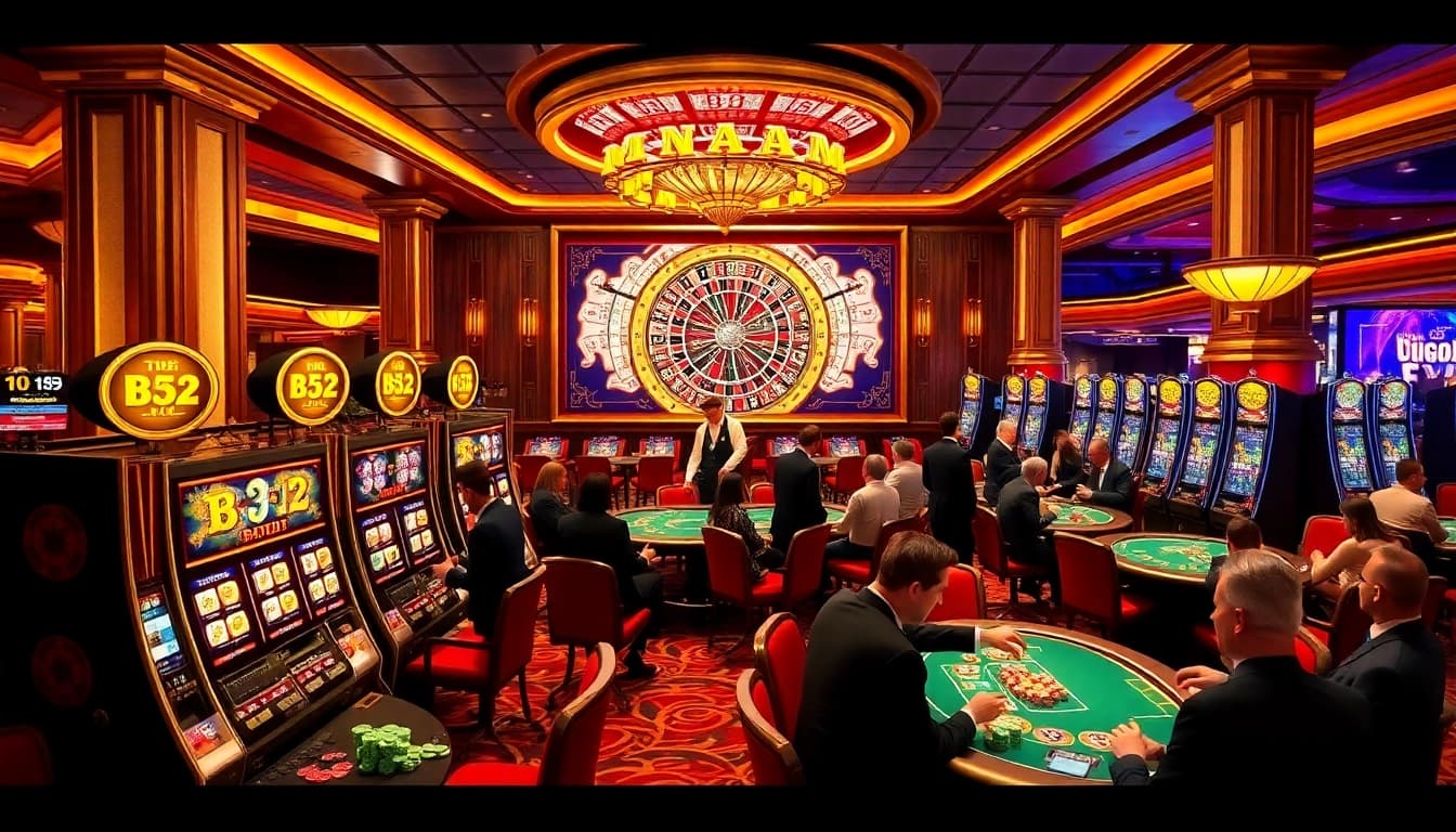 B52 slot machines sparkle as players engage in thrilling casino gaming action.