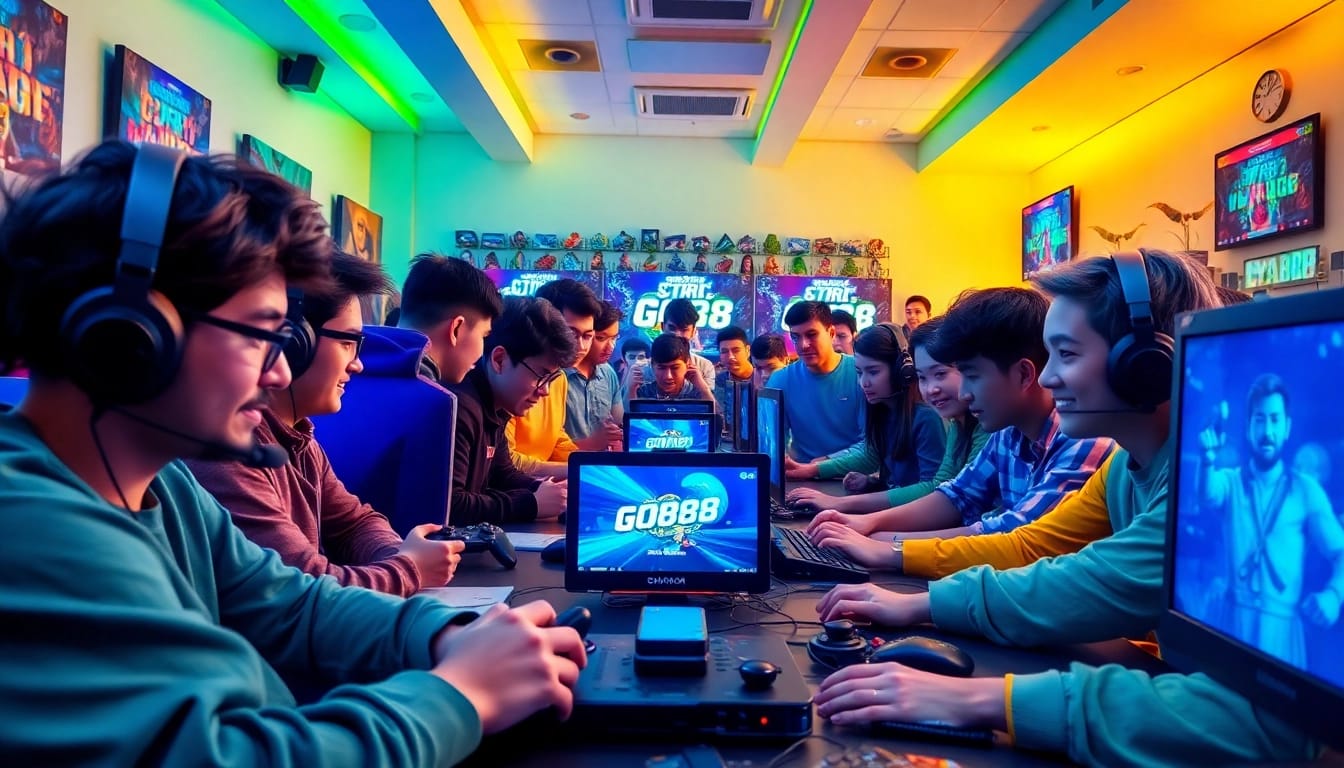 Tải GO88 in a vibrant online gaming scene with diverse players engaging in exciting gameplay.
