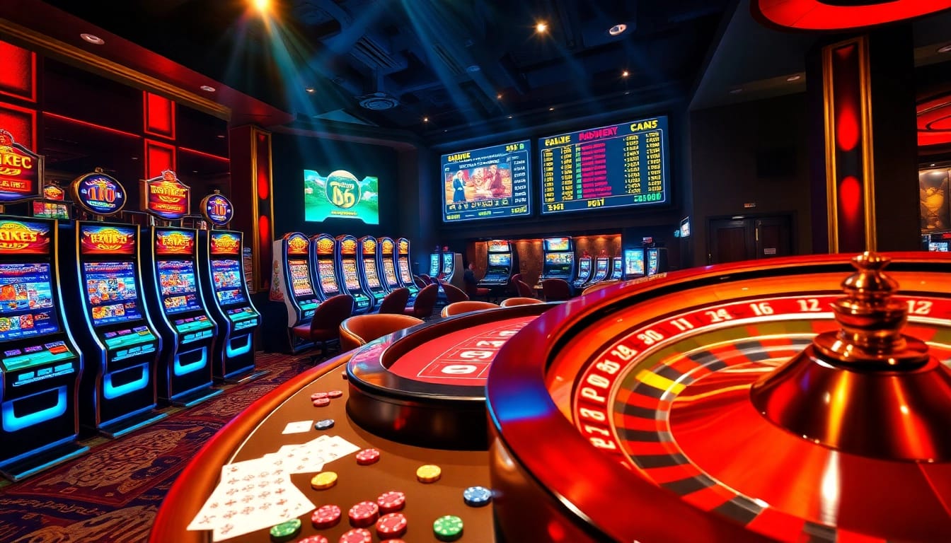 Engaging slots and poker table highlighting link sepuhplay for an exciting casino experience.