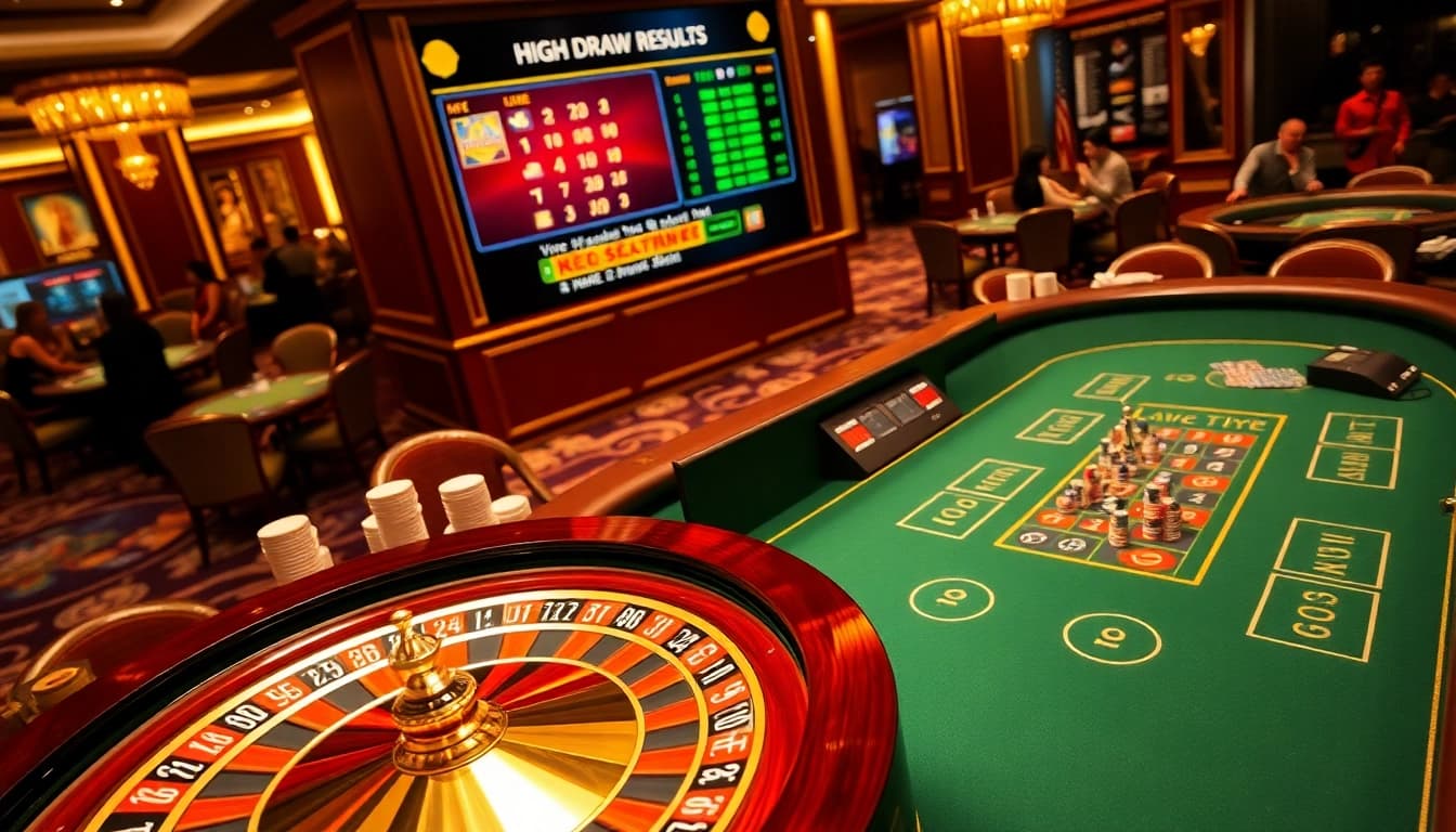 Toto Macau on a vibrant casino floor showcasing live draw results, roulette, and poker excitement.
