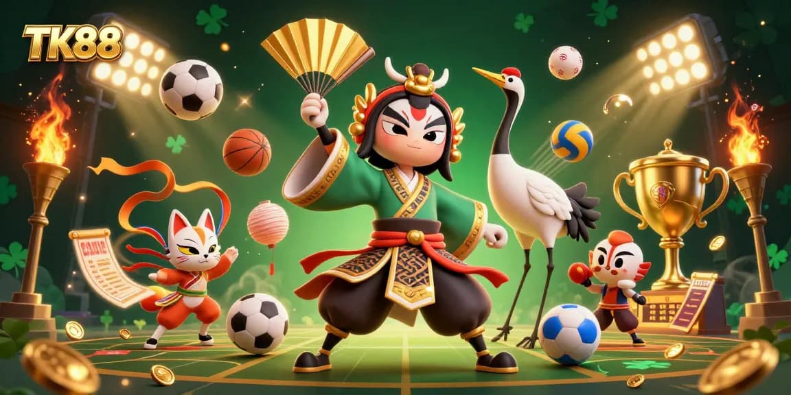 Engage with TK88's vibrant world of online betting, featuring dynamic sports elements and luxurious casino visuals.