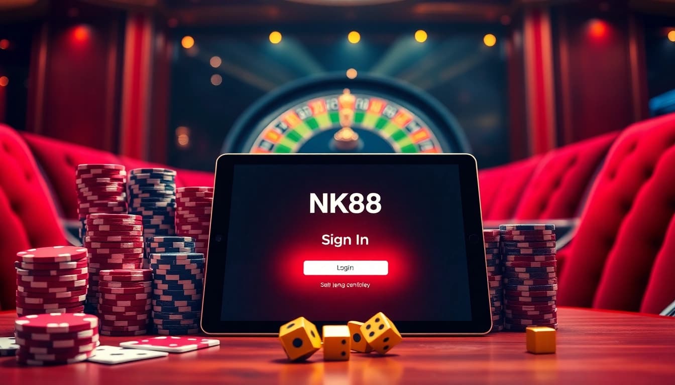 NK88 đăng nhập casino interface displaying strategic betting options with chips and cards