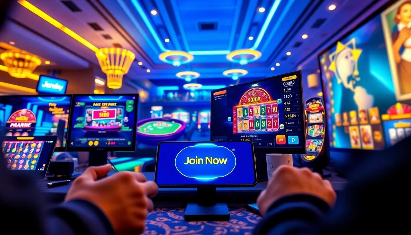 Engaging scene showcasing Trang chủ Nhất Vip with dynamic casino games on mobile and desktop screens, emphasizing an innovative and secure gaming experience.