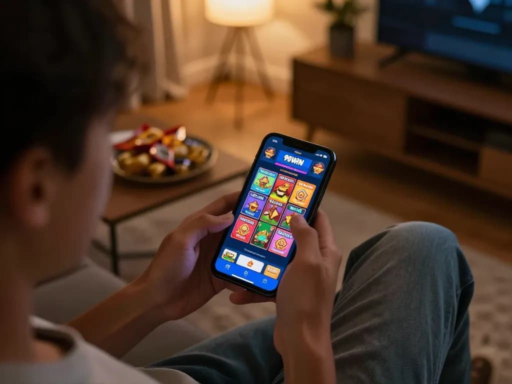 Engaged player exploring the 98win casino app for winning strategies at home