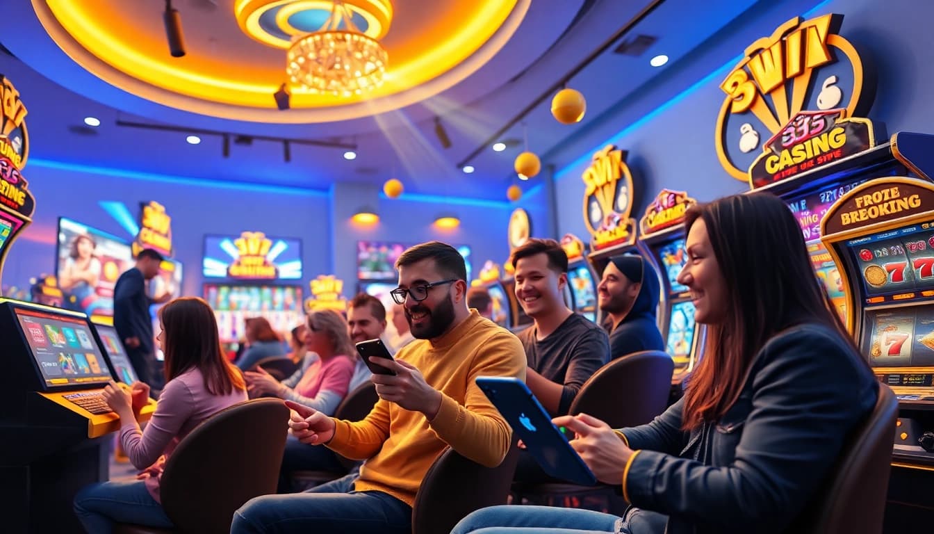 33win online gaming experience featuring excited players and vibrant game interfaces.