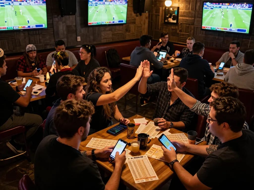 Engaged bettors strategizing on LGOSUPER at an exciting sports betting venue.