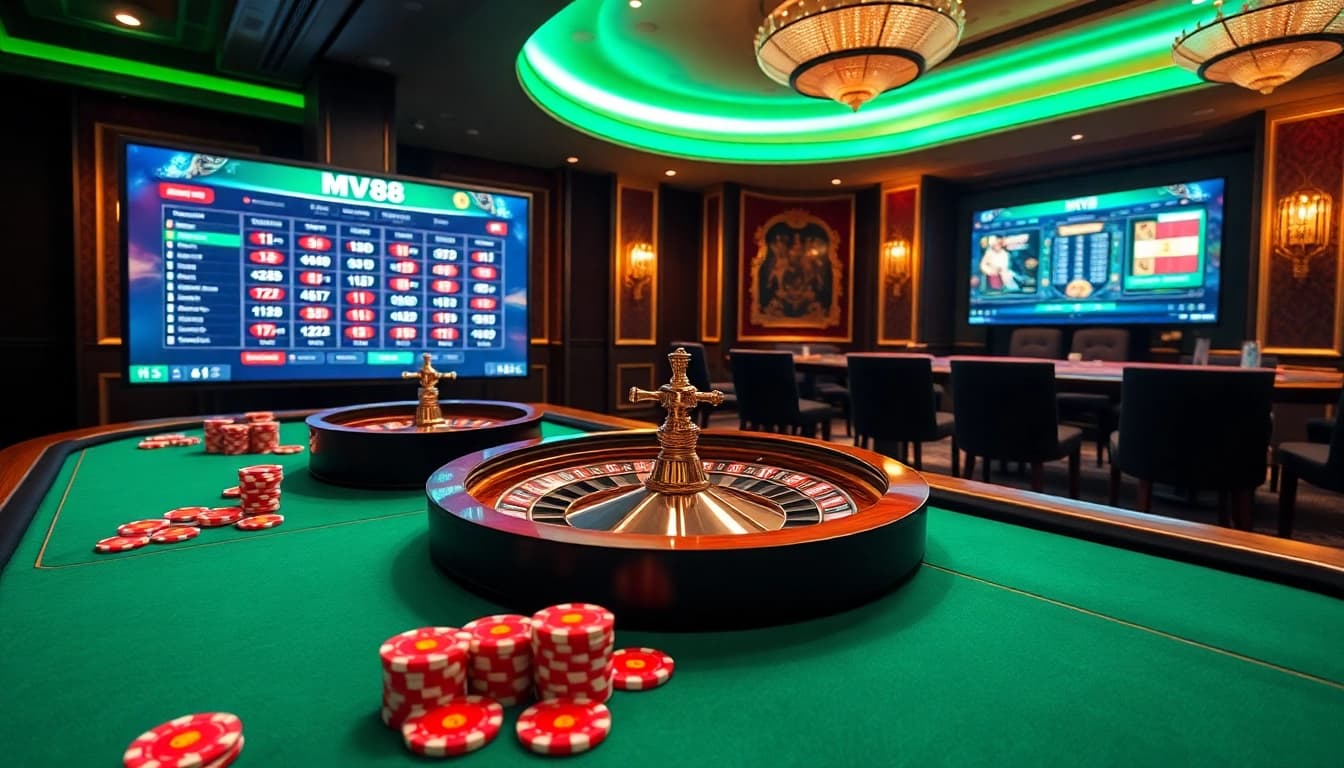 Experience the excitement of gambling at MV88 with vibrant casino tables and thrilling online betting.