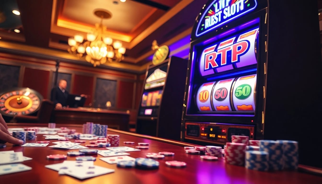 Player enjoying the excitement of RTP Slot with colorful reels and shining casino atmosphere