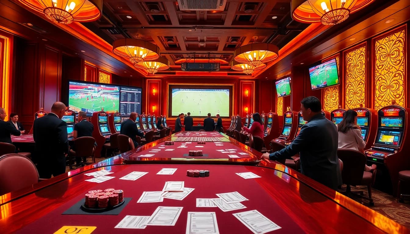 Situs Judi Bola Piala Dunia 2030 with vibrant betting excitement and luxury casino elements.