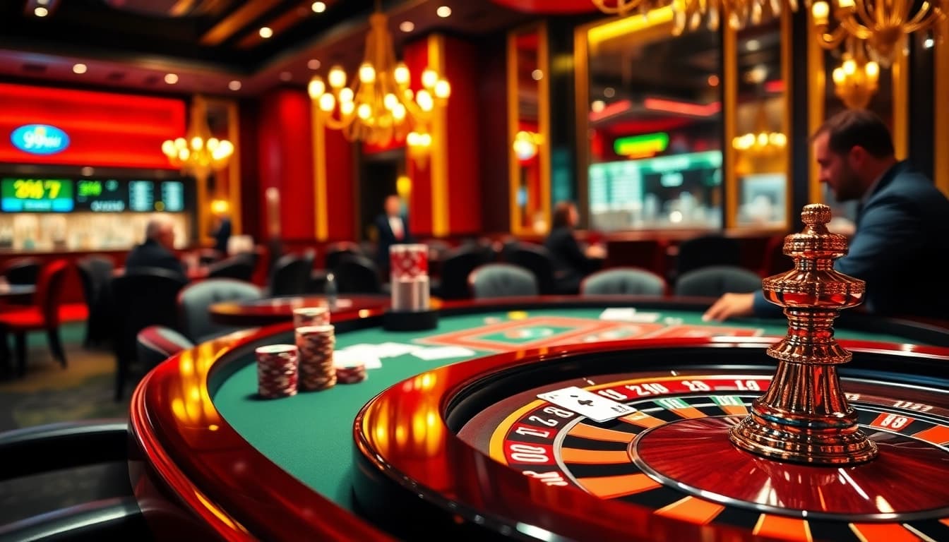 Experience the thrill of gambling with 99win bet as players engage at a luxurious casino table.