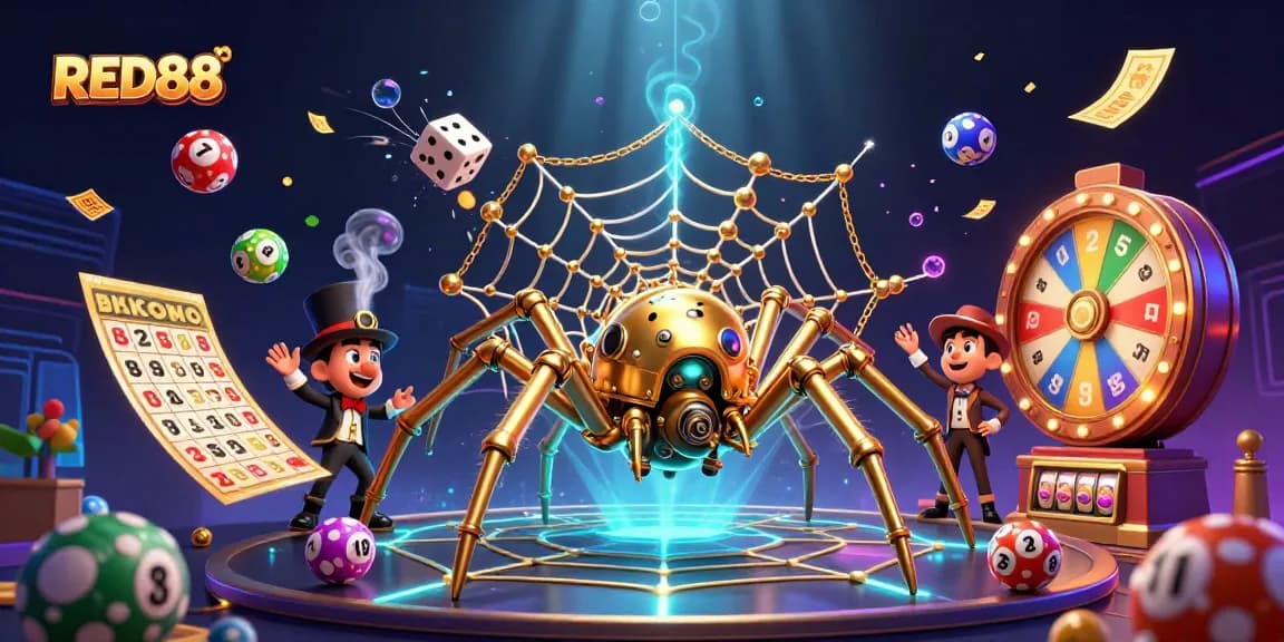 Engage in thrilling gameplay at RED88 with a vibrant 3D casino scene showcasing exciting elements.