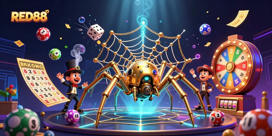 Engage in thrilling gameplay at RED88 with a vibrant 3D casino scene showcasing exciting elements.