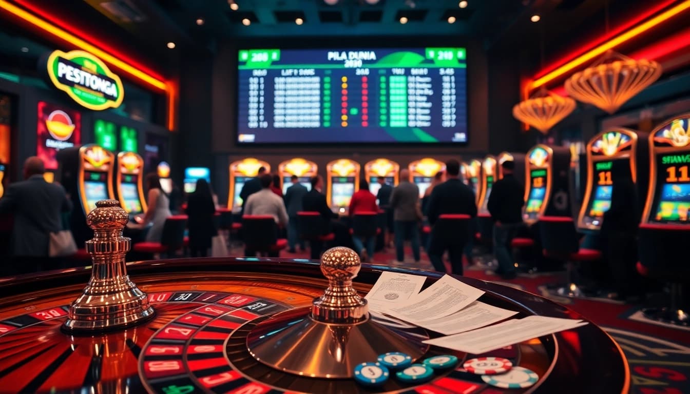 Situs Judi Bola Piala Dunia 2030 showcases a vibrant sports betting scene with live scores and luxury props.