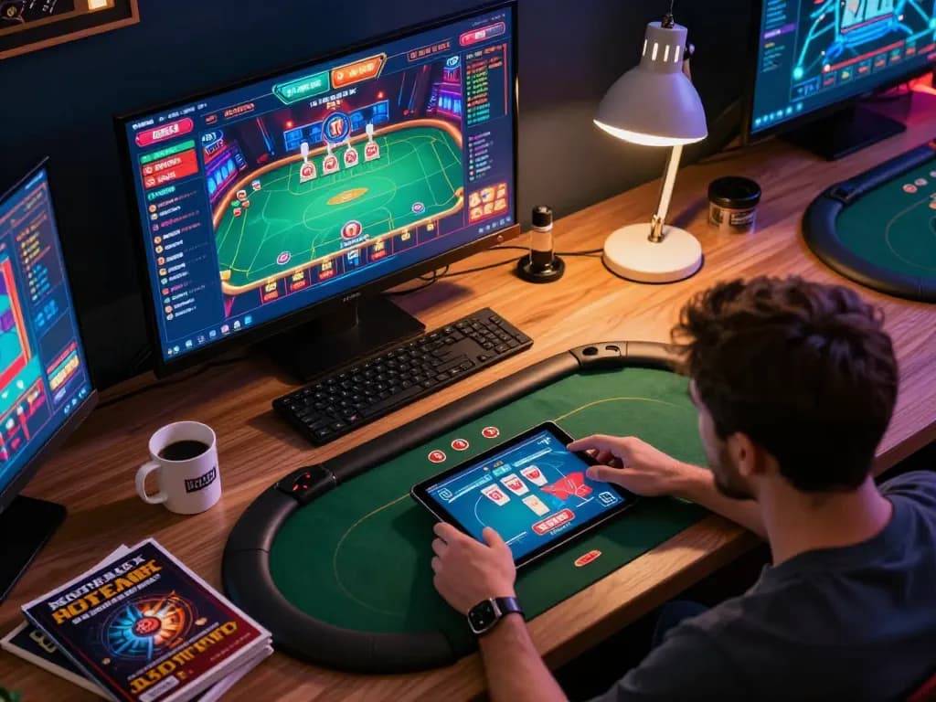 Player engaging in online casino gameplay on HB88, showcasing poker strategy and immersive gaming environment.