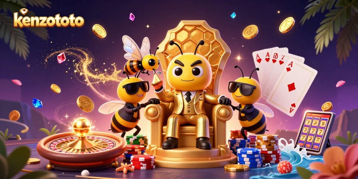 Experience the thrill of kenzototo with the buzzing bumblebee mob boss and his allies amid vibrant casino elements.