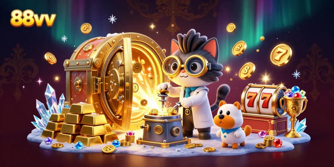Spin and win with 88vv's vibrant casino character scene featuring gold coin replication magic.
