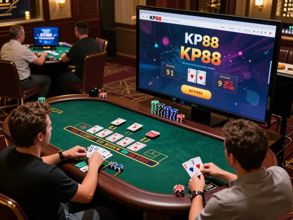 Engage with live dealer blackjack gameplay at the KP88 online casino platform showcasing immersive digital interaction.