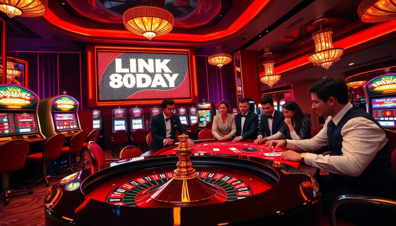 Experience the thrill of high-stakes gambling with LINK 8DAY casino scene featuring poker and roulette.
