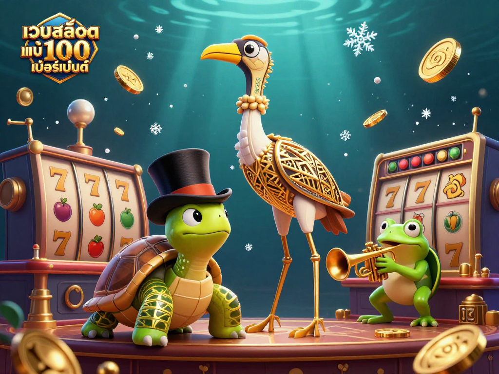 Experience the vibrant world of เว็บสล็อต แท้ 100 เปอร์เซ็นต์ through this lively casino scene with captivating characters and slot elements.