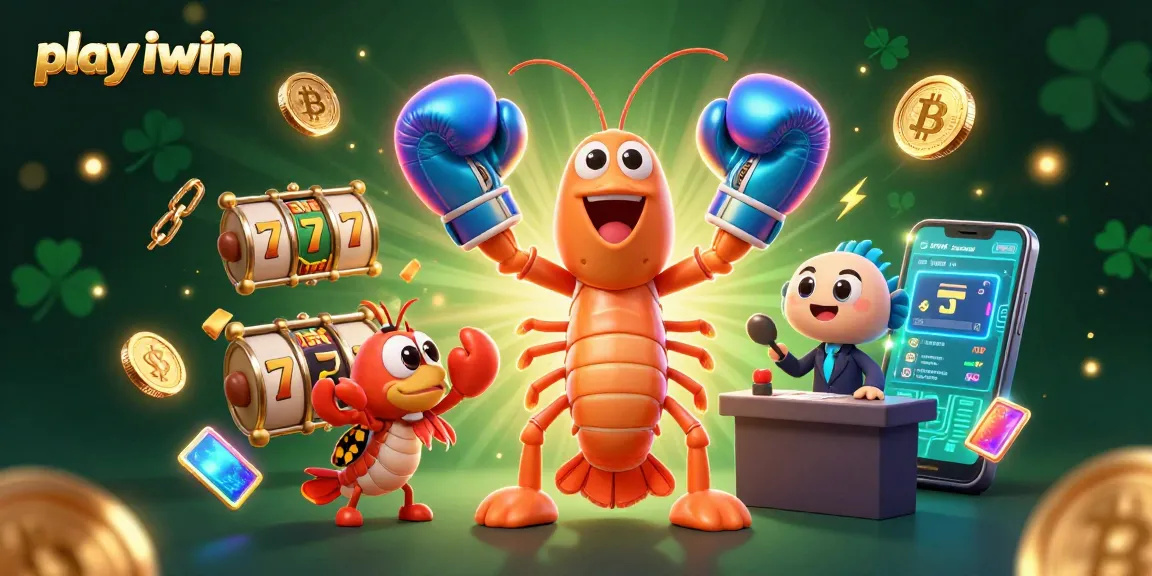 Engage with the electrifying world of play iwin as vibrant shrimp characters surround slot reels and crypto elements.