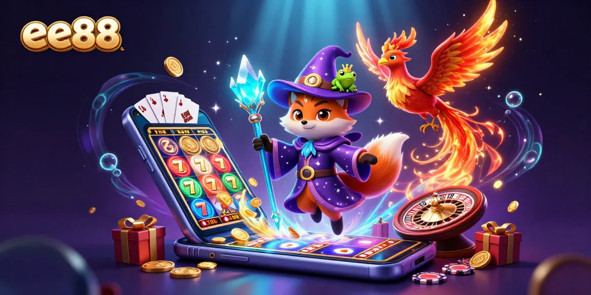 Engage with the exciting ee88 gaming experience as a mystical 3D wizard fox and phoenix celebrate casino wins.