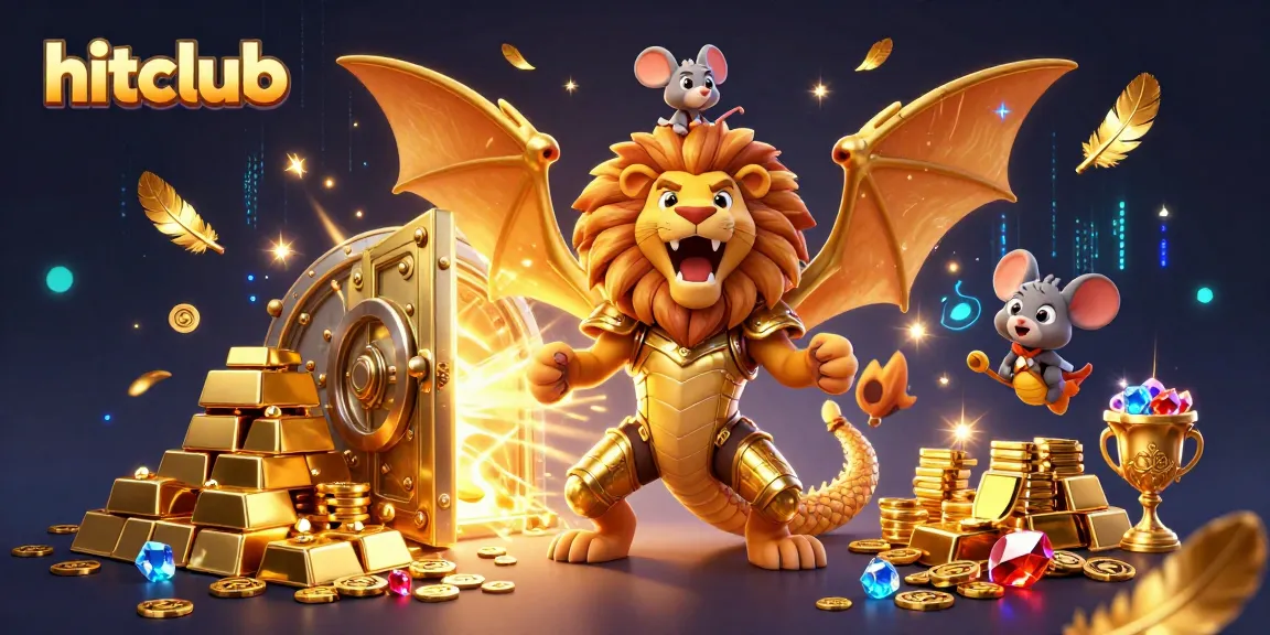 Experience victory at hitclub with a 3D chimera champion surrounded by treasures and rich gambling elements.