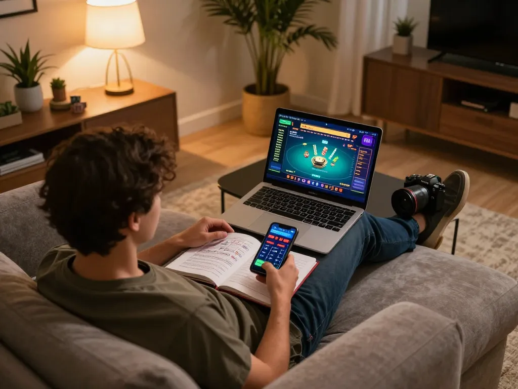 Engaging in online poker gameplay at home with kubet79 focused on strategy.