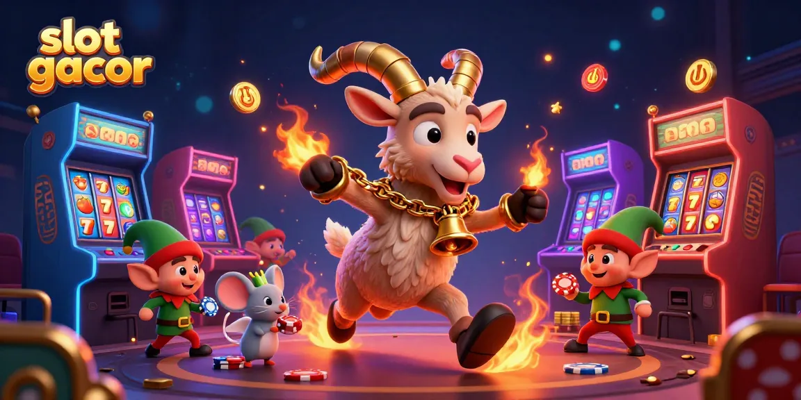 Permainan slot gacor menarik dengan karakter 3D dalam suasana kasino, mesin slot dan efek berwarna-warni.