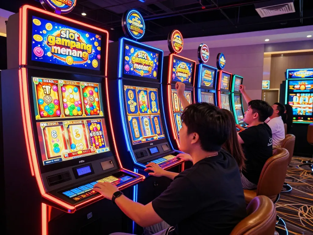 Pemain yang menarik perhatian menang di permainan kasino slot gampang menang online dengan visual yang cerah.