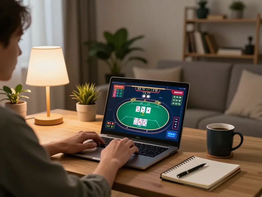 Player engaging in a strategic online game at sky88 while enjoying a cozy home atmosphere.