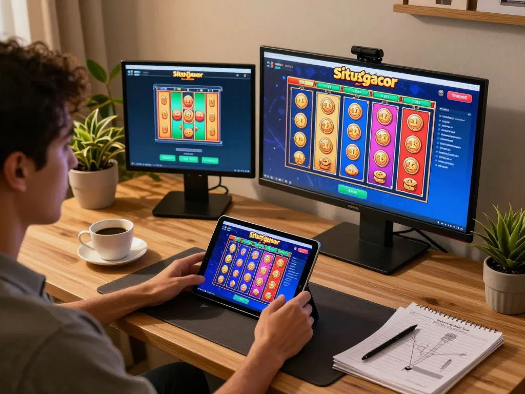 Player exploring situs slot gacor interface on a tablet, enhancing online gaming experience.