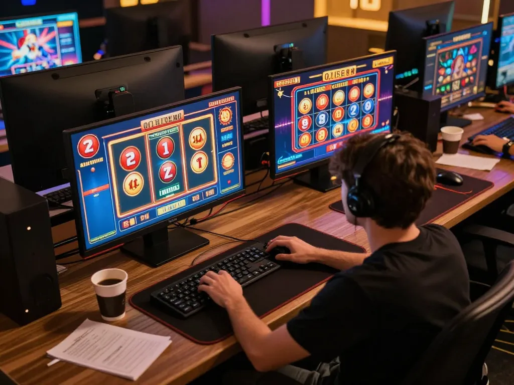 cloud-africa gaming setup with a person engaged in online casino strategies, enjoying vibrant gameplay.