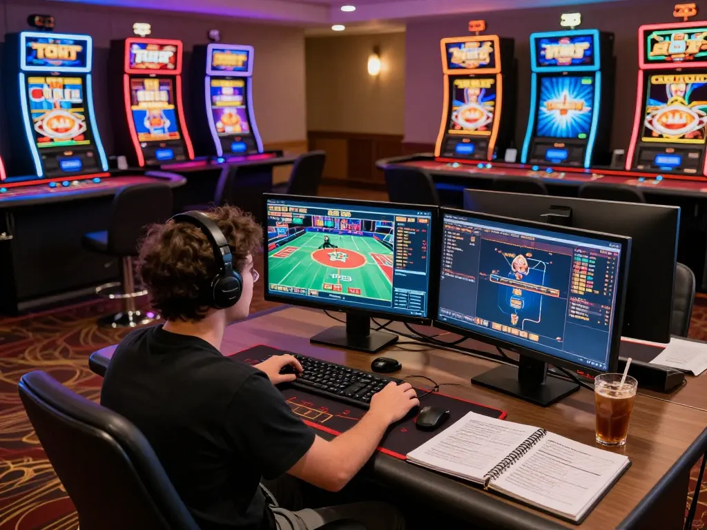 Engaging online gaming session with bem88l app displayed on multiple screens, showcasing vibrant slot games and live dealer tables.