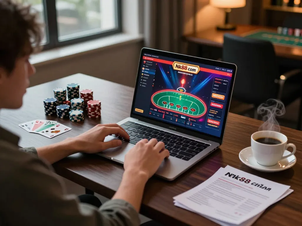 Engaging online gaming experience at Nk88 com, with vibrant casino interface and strategic notes.