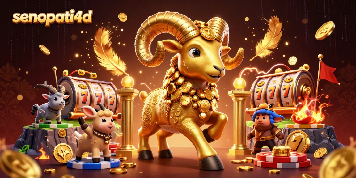 Engage with senopati4d's vibrant jackpot scene featuring a golden ram charging at a casino gate with lively elements.