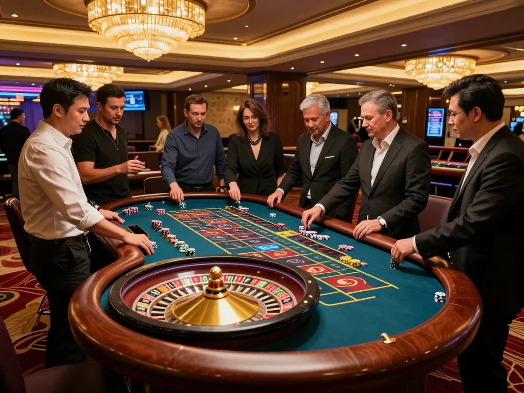 Lucks8 players engaging in thrilling roulette gameplay at a luxury casino